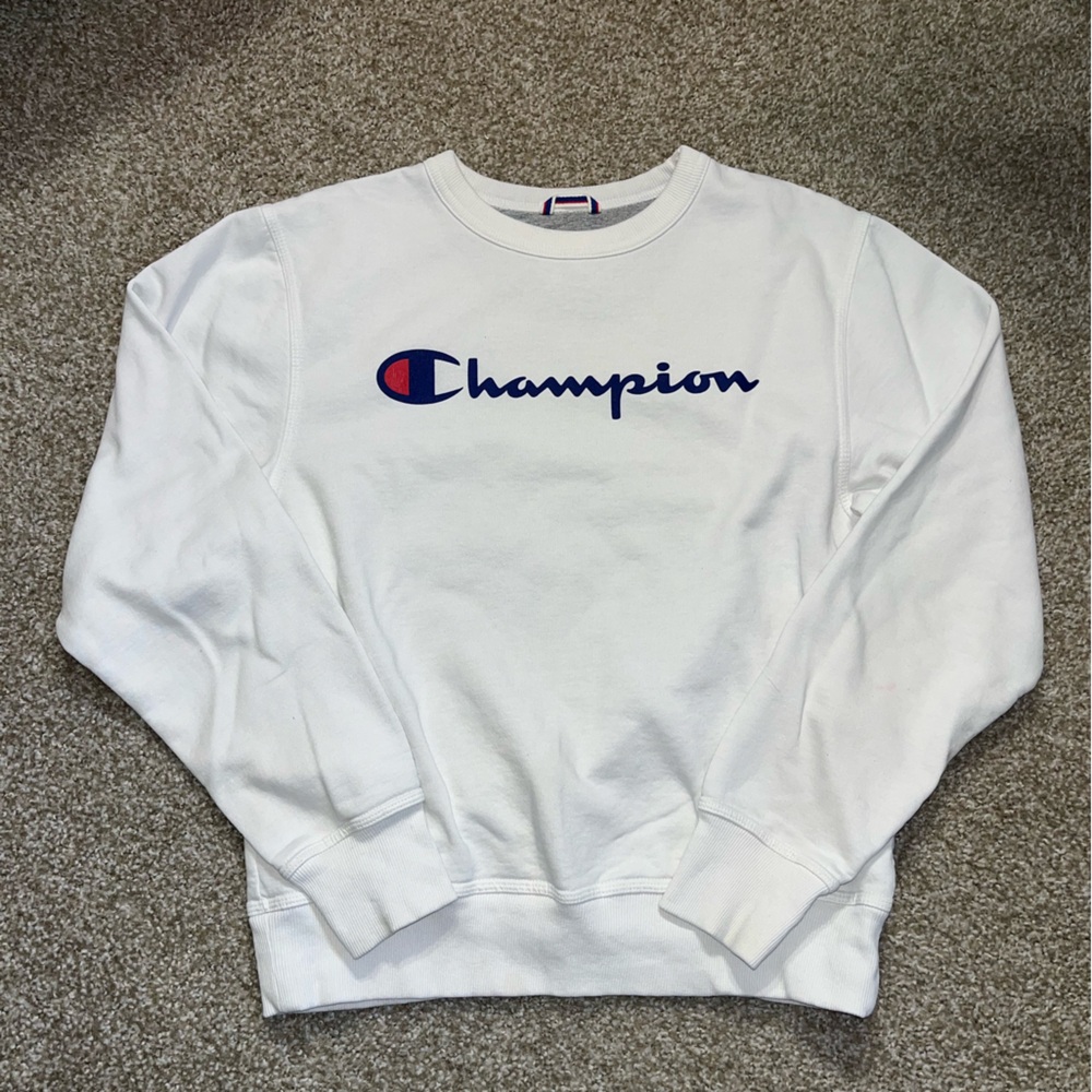 Champion - White crewneck sweatshirt w/Iconic logo graphic